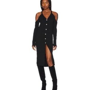 Steve Madden Black Cold-Shoulder Button-Front Midi Dress